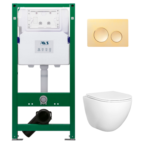Комплект AVS 3в1: Инсталляция для унитаза 809-0006-7732C + Унитаз подвесной 801-0045-P-T2-GW + Клавиша смыва 809-0012-MG матовое золото, круглые кнопки Комплект AVS 3в1: Инсталляция для унитаза 809-0006-7732C + Унитаз подвесной 801-0045-P-T2-GW + Клавиша смыва 809-0012-MG матовое золото, круглые кнопки