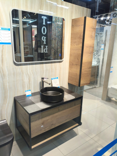 Тумба 900 1ящ подвес со столешницей HPL + Пенал Аттик древесный Steal JORNO Тумба 900 1ящ подвес со столешницей HPL + Пенал Аттик древесный Steal JORNO