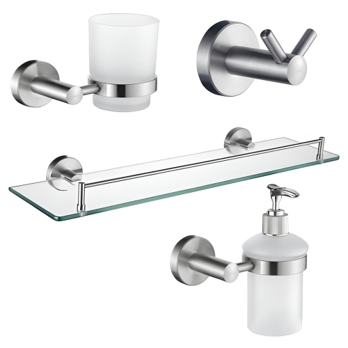 Набор Accoona 121 нержавеющая сталь Стакан+Дозатор+Крючок двойной+Полка Набор Accoona 121 нержавеющая сталь Стакан+Дозатор+Крючок двойной+Полка