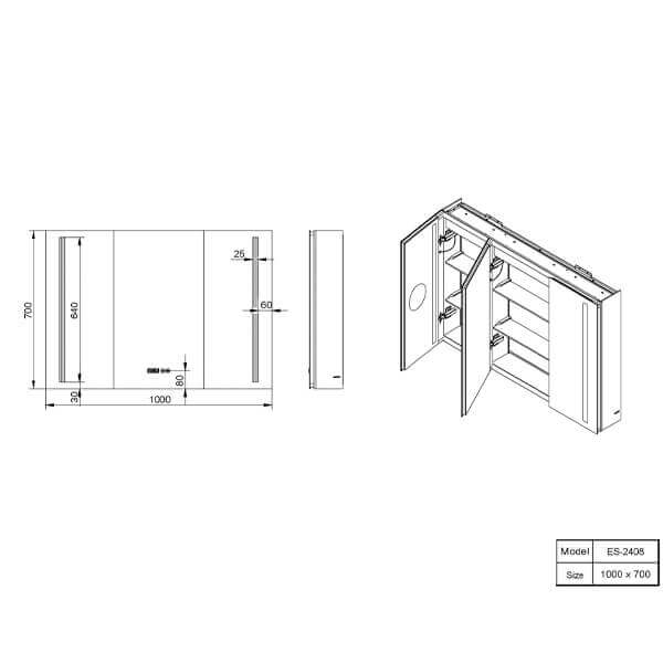 Зеркальный шкаф 1000x700 Esbano ES-2408 Зеркальный шкаф 1000x700 Esbano ES-2408