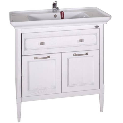 Мебель для ванной ASB Wood Line Гранда 85 белая, патина серебро Мебель для ванной ASB Wood Line Гранда 85 белая, патина серебро