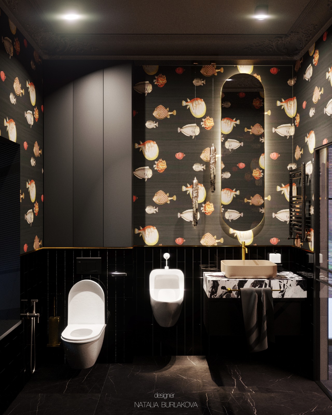 Дизайн туалетной комнаты в спа-зоне на 1-м этаже 3-х этажного частного дома