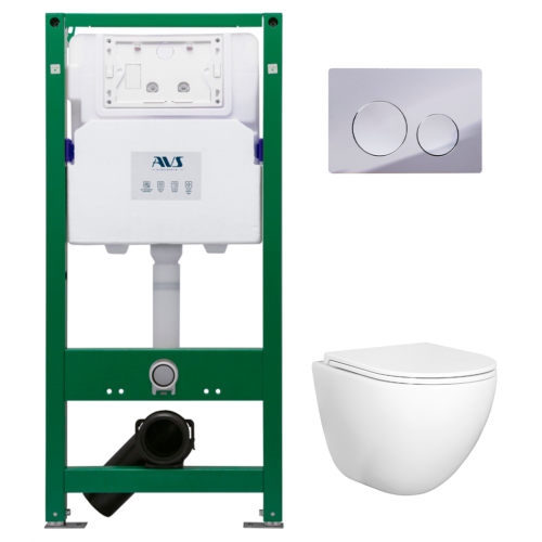 Комплект AVS 3в1: Инсталляция для унитаза 809-0006-7732C + Унитаз подвесной 801-0045-P-T2-GW + Клавиша смыва 809-0012-CR хром, круглые кнопки Комплект AVS 3в1: Инсталляция для унитаза 809-0006-7732C + Унитаз подвесной 801-0045-P-T2-GW + Клавиша смыва 809-0012-CR хром, круглые кнопки
