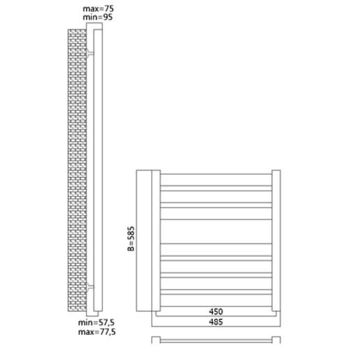 Полотенцесушитель водяной Terminus Латте П7 45х58 хром Полотенцесушитель водяной Terminus Латте П7 45х58 хром