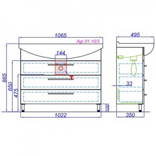 Тумба с раковиной 105 напольная Аллегро Aqwella Agr.01.10/3 Тумба с раковиной 105 напольная Аллегро Aqwella Agr.01.10/3