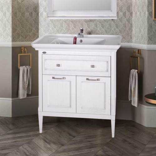 Тумба с раковиной ASB Wood Line Гранда 85 белая, патина серебро Тумба с раковиной ASB Wood Line Гранда 85 белая, патина серебро