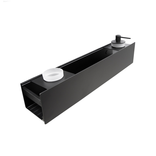 Полка AVS King, 45 см, черный матовый, с дозатором и стаканом Полка AVS King, 45 см, черный матовый, с дозатором и стаканом