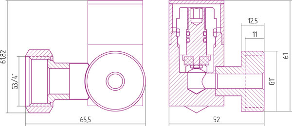 00-1302-0134 Вентиль 3D левый под шестигранник 1"ш-3/4"г 00-1302-0134 Вентиль 3D левый под шестигранник 1"ш-3/4"г
