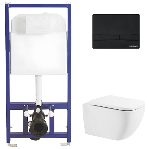 Комплект BelBagno 3в1: Инсталляция Berges 040000 + Унитаз подвесной BB10100CHR + Кнопка смыва Berges 040055 черная матовая Комплект BelBagno 3в1: Инсталляция Berges 040000 + Унитаз подвесной BB10100CHR + Кнопка смыва Berges 040055 черная матовая