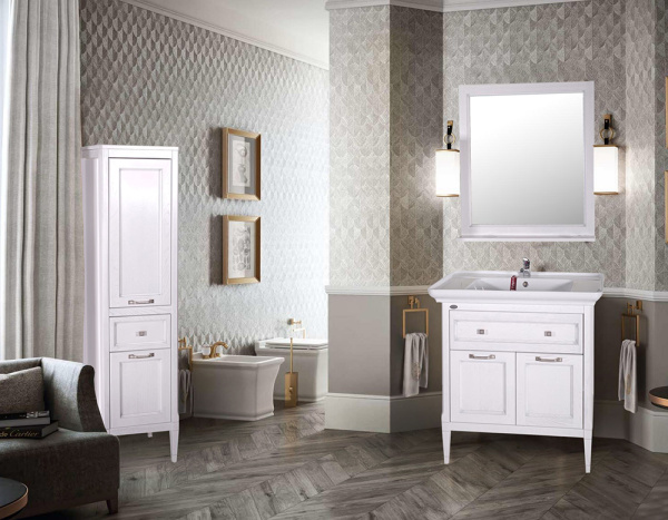 Тумба с раковиной ASB Wood Line Гранда 85 белая, патина серебро Тумба с раковиной ASB Wood Line Гранда 85 белая, патина серебро