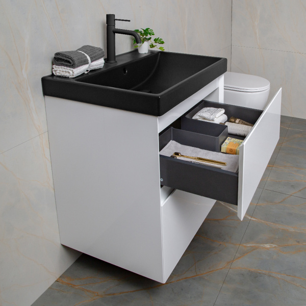 Тумба с раковиной AVS Гармония 60 белая (раковина 02 черная матовая) Тумба с раковиной AVS Гармония 60 белая (раковина 02 черная матовая)