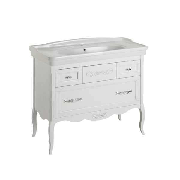 Тумба с раковиной ASB Wood Line Модерн 105 белая, патина серебро Тумба с раковиной ASB Wood Line Модерн 105 белая, патина серебро