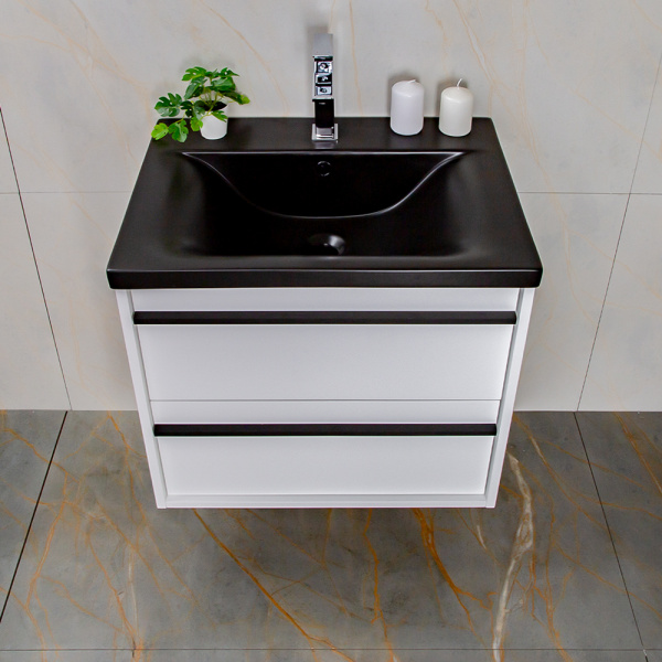 Тумба с раковиной AVS Графика 60 белая матовая с черной ручкой и раковиной Тумба с раковиной AVS Графика 60 белая матовая с черной ручкой и раковиной