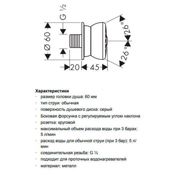 Боковая форсунка Bodyvette Hansgrohe 28466000 Боковая форсунка Bodyvette Hansgrohe 28466000