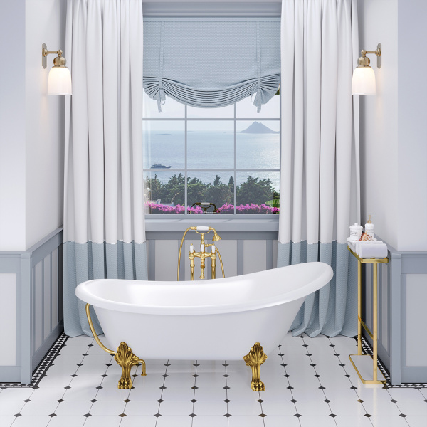 Ванна из искусственного камня Aqua de Marco Edelweiss 170x80 белая с ножками золото Ванна из искусственного камня Aqua de Marco Edelweiss 170x80 белая с ножками золото