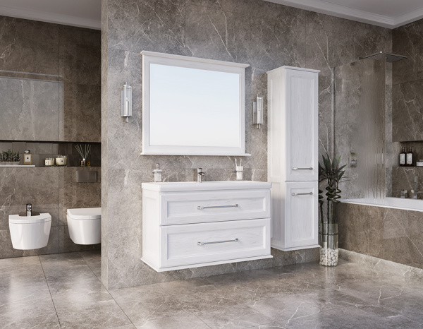 Тумба с раковиной ASB Wood Line Венеция 100 белая, патина серебро Тумба с раковиной ASB Wood Line Венеция 100 белая, патина серебро