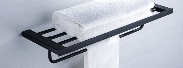 Полка для полотенец AVS Swart, 60 см, черный матовый, с полотенцедержателем Полка для полотенец AVS Swart, 60 см, черный матовый, с полотенцедержателем