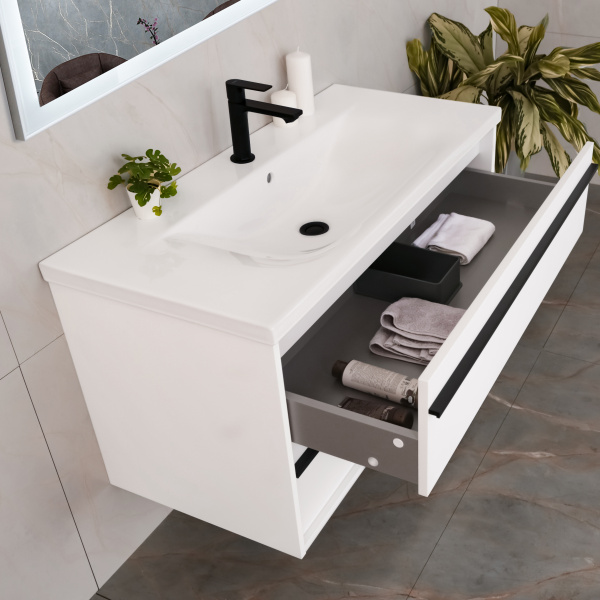 Тумба с раковиной AVS Графика 100 белая матовая с черными ручками Тумба с раковиной AVS Графика 100 белая матовая с черными ручками