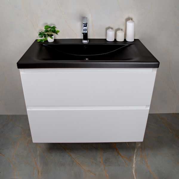 Тумба с раковиной AVS Гармония 80 белая (раковина 01 черная матовая) Тумба с раковиной AVS Гармония 80 белая (раковина 01 черная матовая)