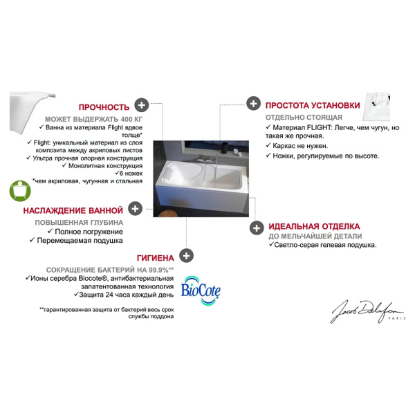 Ванна из искусственного камня Jacob Delafon Elite Flight 180x85 белая с ножками Ванна из искусственного камня Jacob Delafon Elite Flight 180x85 белая с ножками