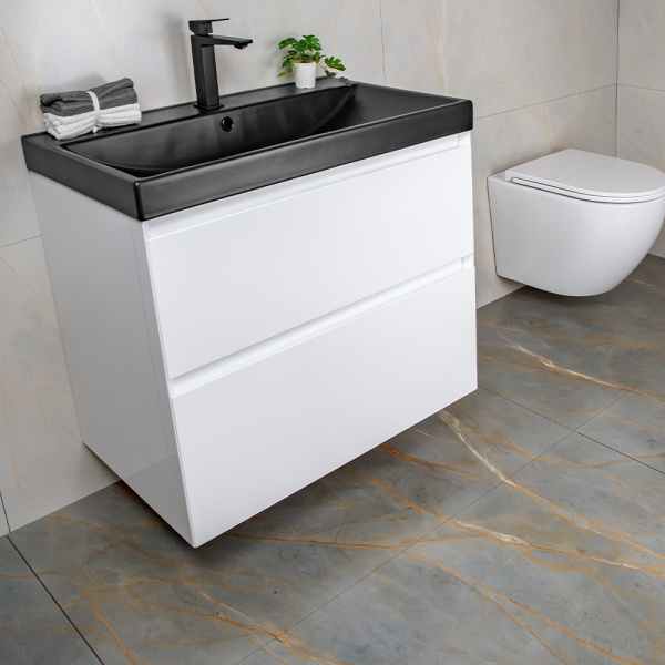 Тумба с раковиной AVS Гармония 80 белая (раковина 02 черная матовая) Тумба с раковиной AVS Гармония 80 белая (раковина 02 черная матовая)