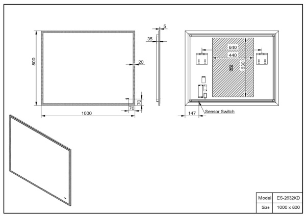 Зеркало 1000х800 Led антизапотевание Esbano ES-2632KD Зеркало 1000х800 Led антизапотевание Esbano ES-2632KD