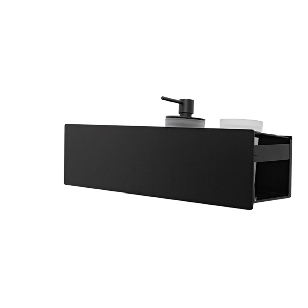 Полка AVS King, 45 см, черный матовый, с дозатором и стаканом Полка AVS King, 45 см, черный матовый, с дозатором и стаканом