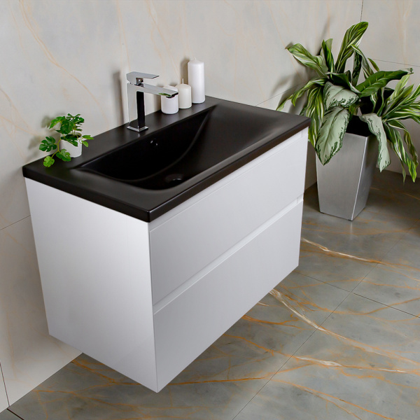 Тумба с раковиной AVS Гармония 80 белая (раковина 01 черная матовая) Тумба с раковиной AVS Гармония 80 белая (раковина 01 черная матовая)