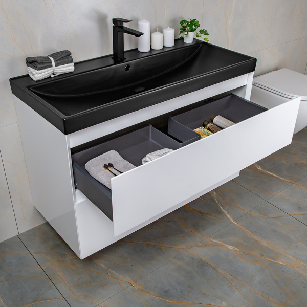 Тумба с раковиной AVS Гармония 100 белая (раковина 02 черная матовая) Тумба с раковиной AVS Гармония 100 белая (раковина 02 черная матовая)