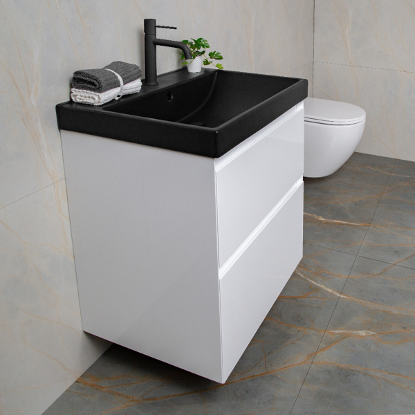 Тумба с раковиной AVS Гармония 60 белая (раковина 02 черная матовая) Тумба с раковиной AVS Гармония 60 белая (раковина 02 черная матовая)