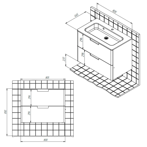 Тумба с раковиной 800 белый Прато Briz Тумба с раковиной 800 белый Прато Briz
