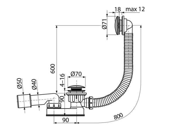 A507CKM-80 Сифон д/ван низкий, с тонк.рез не для стал.ванн ClicK-Clack AL хром ALCAPLAST A507CKM-80 Сифон д/ван низкий, с тонк.рез не для стал.ванн ClicK-Clack AL хром ALCAPLAST